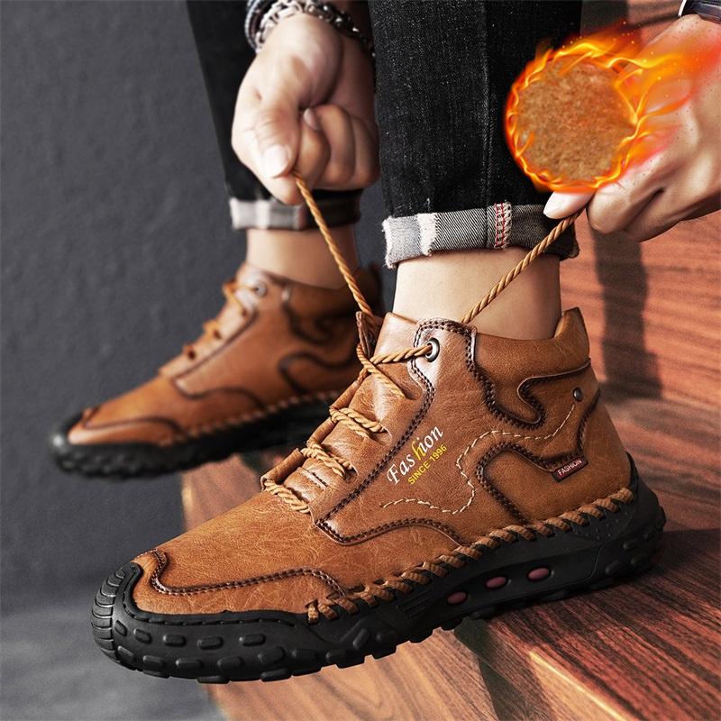 Winter/Fall Mens Handmade Casual Leather Casual Shoes High Boots Leather Shoes  for Men Soft and Comfortable Non-slip Ankle Boots