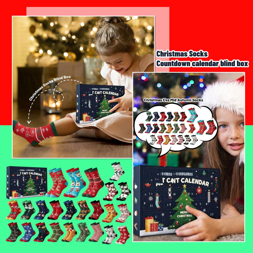 3D Stereo Blindbox Airplane BoxChristmas Eve 24*pcAutumnand Winter Middle-tube Socks Countdown 24 Gift Calendar Box Unisex Couple Socks