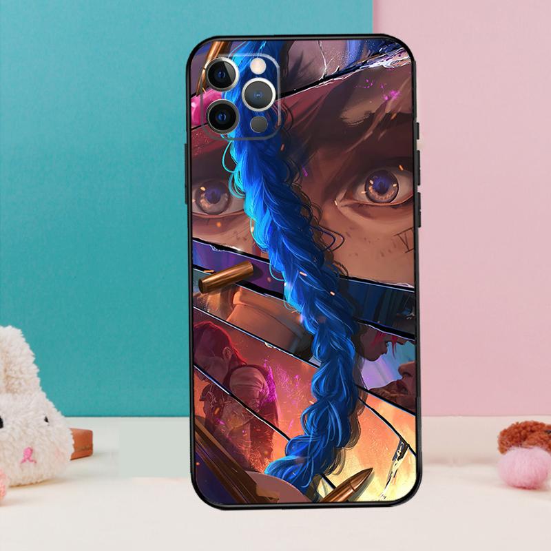 Arcane Jinx Vi Anime Phone Case For iPhone 11 12 13 14 Pro Max X XR XS Plus Silicone Bumper Back Cover