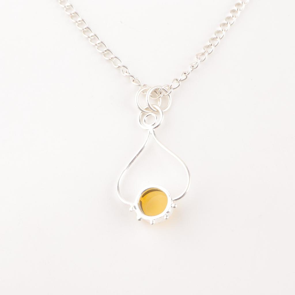 Natural Yellow Cat's Eye Gemstone 925 Solid Silver Jewelry Handcrafted Pendant PP-40-49