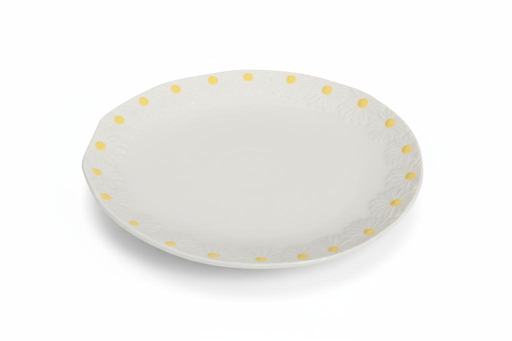 Large Dinner Plate For Serving Dishes 26 Cm White Ceramics Daisy Line