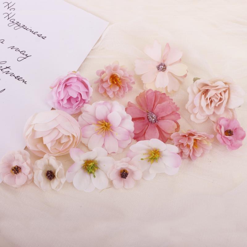 Rose Mixed Artificial Flowers Heads Silk Fake Flowers for Home Room Decor Wedding Decoration DIY Craft Garland Gifts Accessories