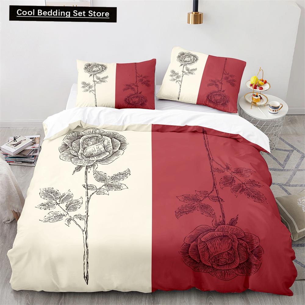 Red Rose King Queen Duvet Cover 3D Beautiful Flowers Theme Bedding Set for Women Girls Romantic Floral Quilt Cover Pillowcase