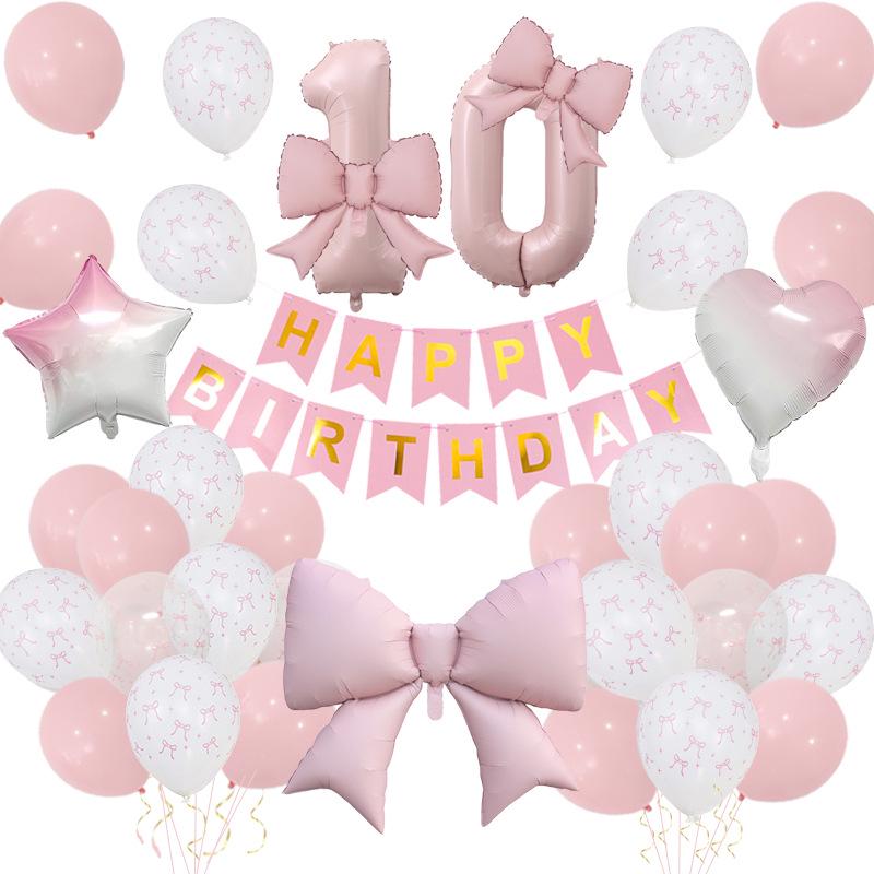 Set di Palloncini Foil Rosa Retro con Fiocco e Decorazioni per Feste di Compleanno per Bambini
