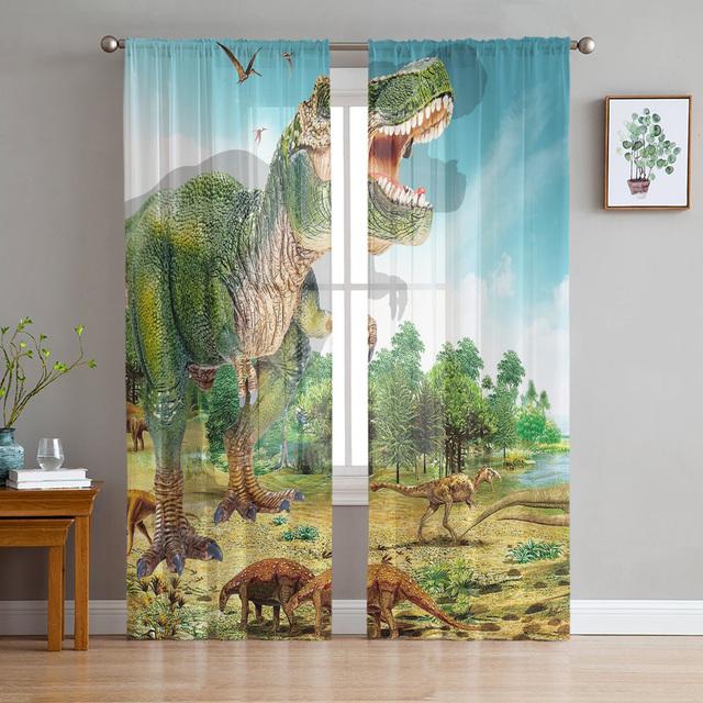 Dinosaur Virgin Forest Sheer Curtains For Living Room Bedroom Tulle Window Drapes For Kitchen Decoration