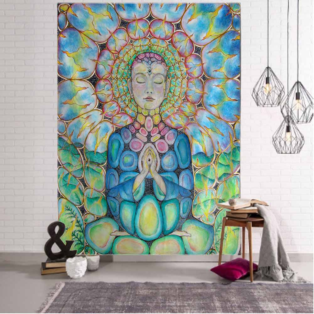

Meditation art tapestry, Buddha statue, chakra, wall hanging, mandala, home, living room, bedroom decoration wall hanging 90x75cm шкіра буйвола