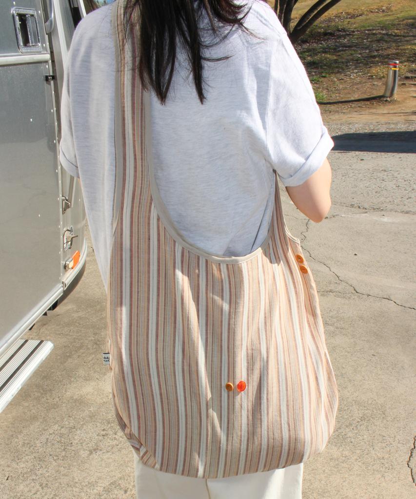 Pmco Striped Button Packable Shoulder Bag (Brown)