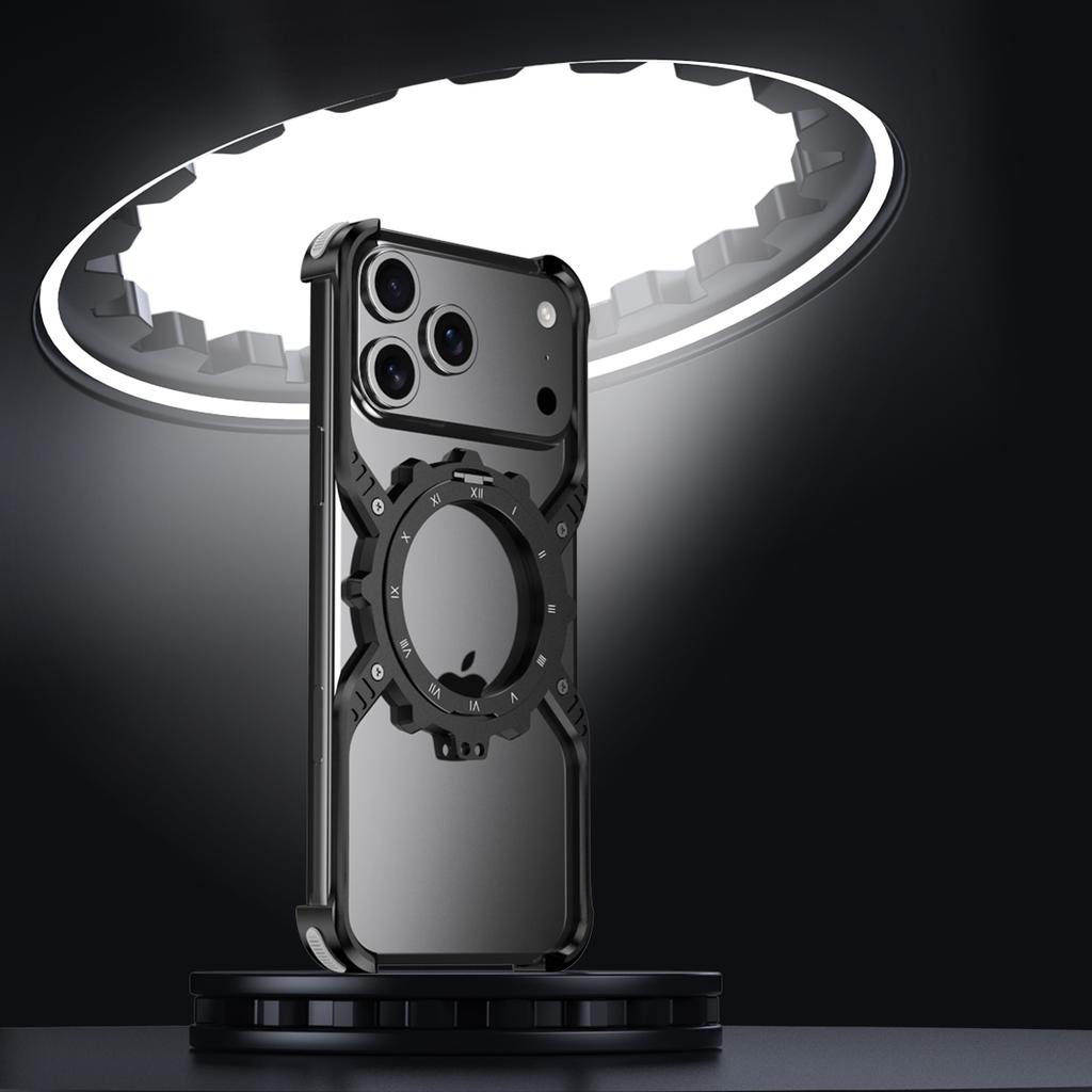 For iPhone 17 Pro Magnetic Case Luminous Kickstand Aluminum Alloy X-Shape Bumper Phone Cover