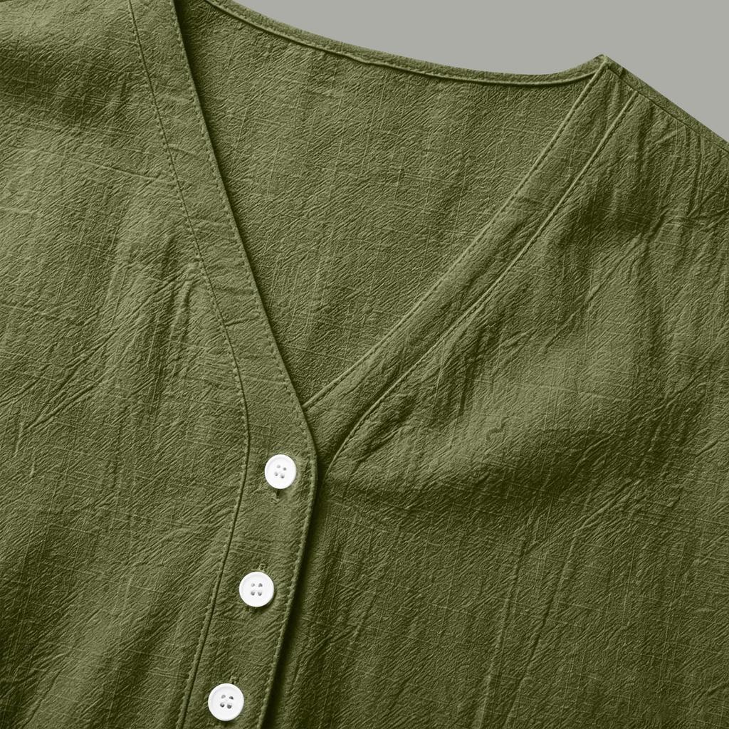 Women’s Casual Button Front Ruffle Sleeve Shirt Loose Fit Cotton Linen Blouse Relaxed Fit V Neck Top for Daily Wear