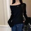 Women's Gray Off-Shoulder Asymmetric Slimming Long Sleeve Top - 2024 Trendy Autumn/Winter Versatile Style