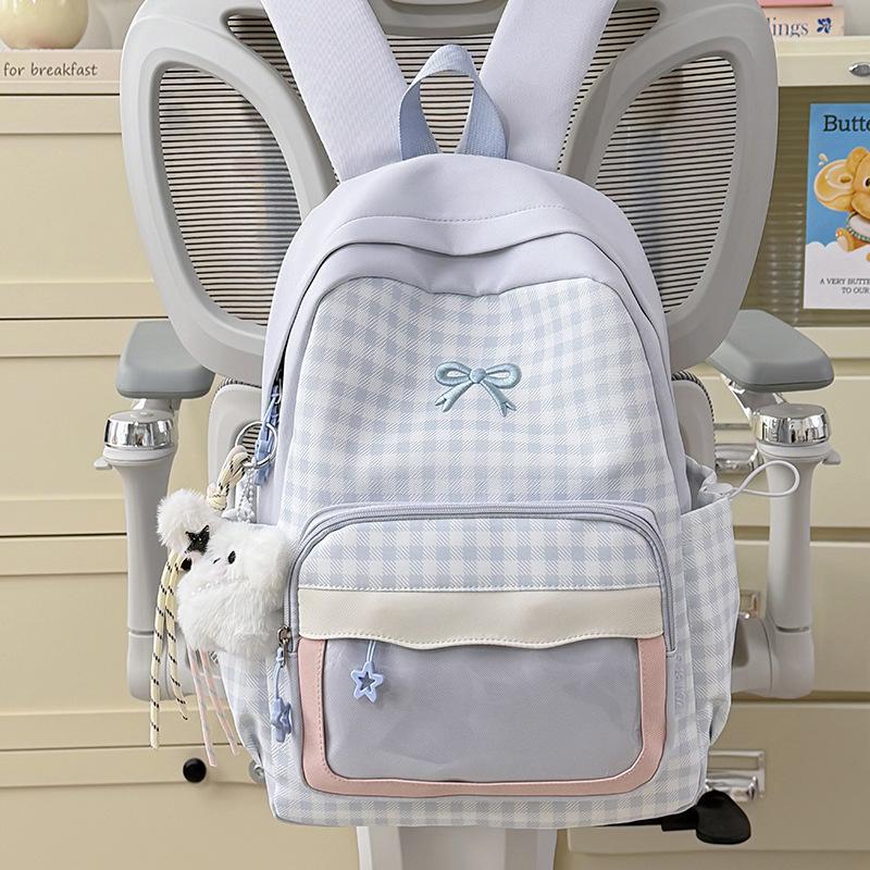 Schoolbag Japanese new high-value fresh and sweet plaid backpack, junior high school student schoolbag for women, lightweight and large-capacity