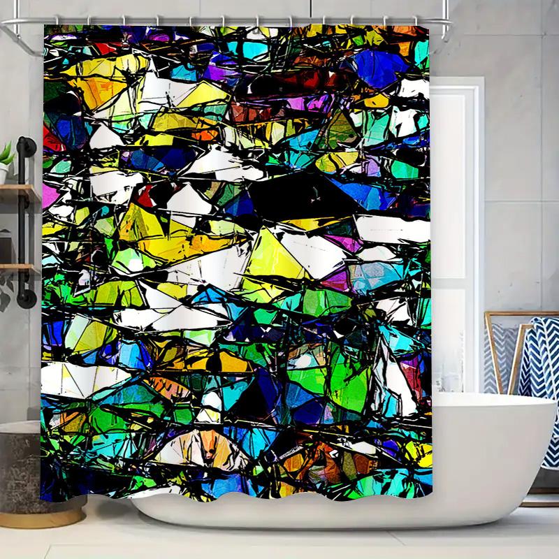 

Stained Glass Art Shower Curtain - Abstract Pattern Waterproof Shower Curtain Bathroom Home Decor, Modern And Stylish Design W60H190(CM)-1 Pcs
