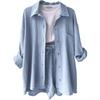 European and American Women's Crinkle Lapel Shirt & High Waist Shorts Two-Piece Set