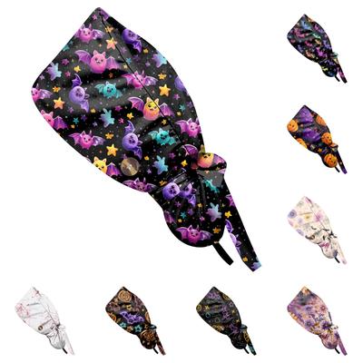 Modieuze Werkmuts met Halloween-print, Casual Dames Paardenstaartmuts, Wasmuts, Baotou-muts