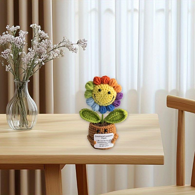 1 Stück [Vollständig gehäkelter Sonnenblumen-Simulations-Blumentopf] Handgehäkelter Blumentopf + Regenbogen-Smiley-Sonnenblumen-Simulation Gehäkelte Blume