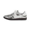 Leather niche silver German training shoes women's 2025 spring new retro round head splicing casual sports shoes Forrest Gump shoes