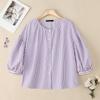 ZANZEA Women Casual Round Neck Loose Long Sleeve Stripe Blouse