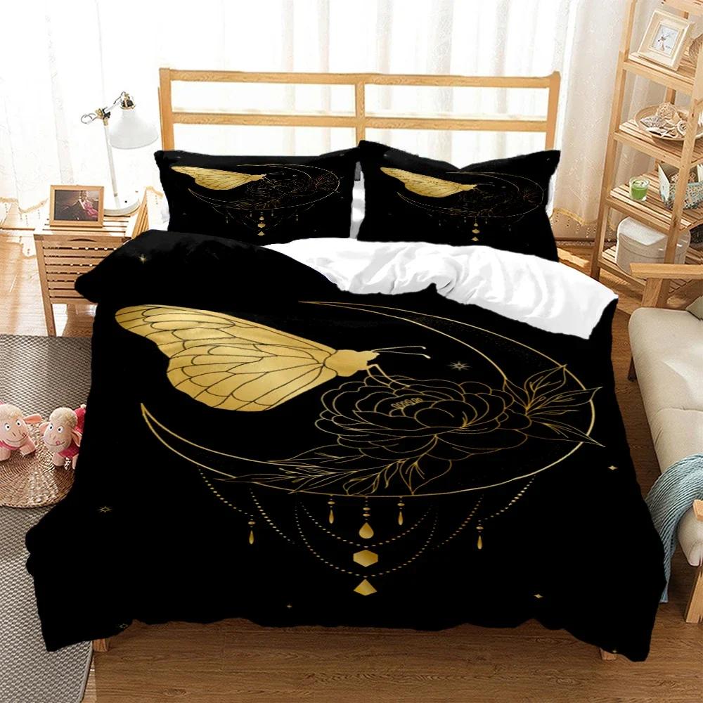 Magische Astrologie Esoterischer Golddruck Dreiteiliges Set Mode Bettartikel Kinder oder Erwachsene für Betten Bettbezüge Kissenbezüge