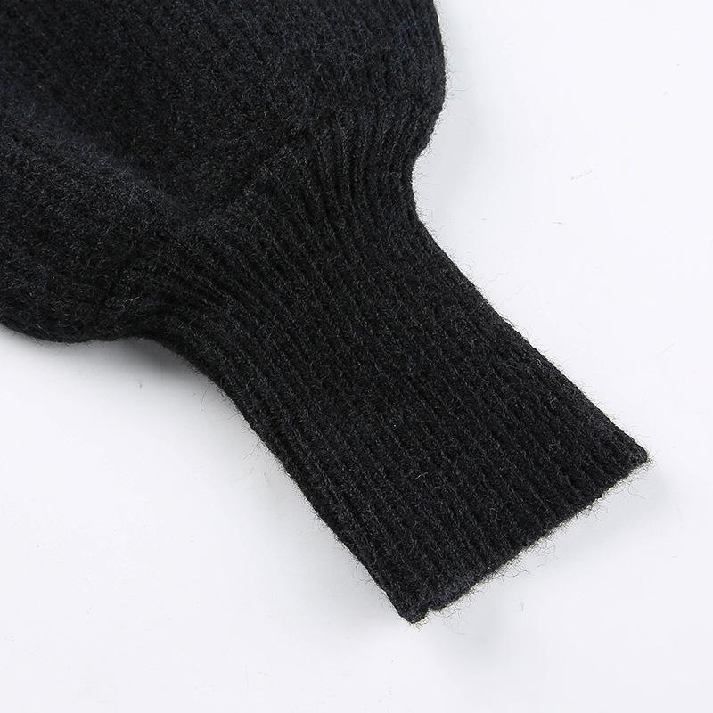 Thickened Square Neck Puff Sleeve Knit Top - Women's Slimming Waist Autumn/Winter Sweater