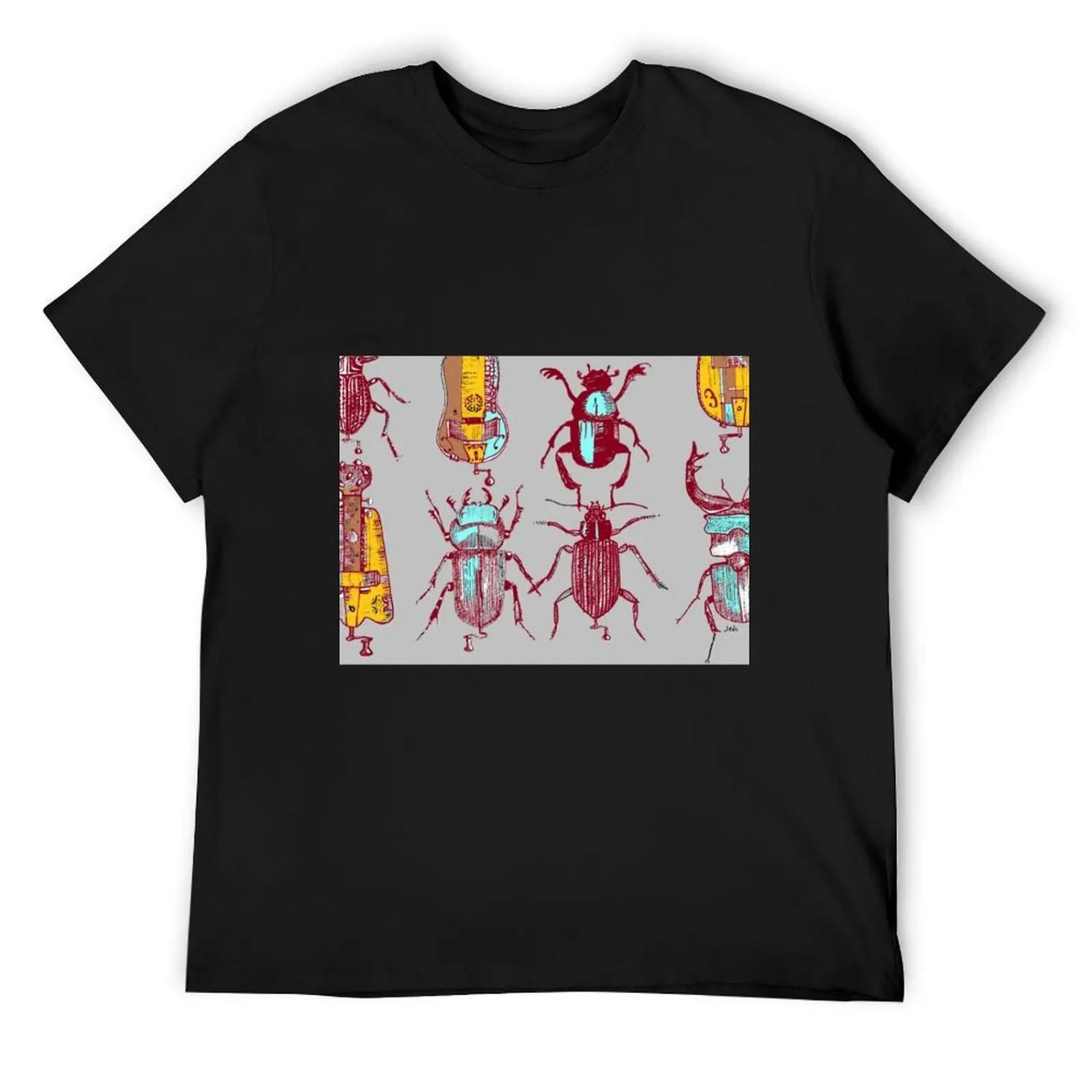 Gurdy beetles grey T-Shirt blue lock quick-drying quick drying summer top men graphic t shirts S