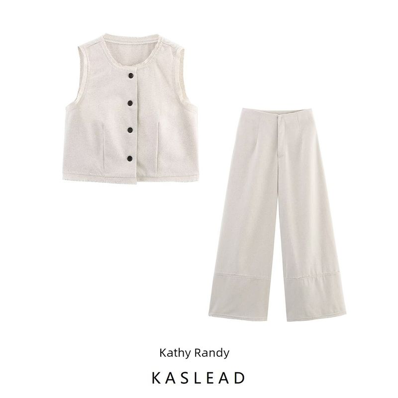 Kaslead New Women clothes Western Style Blended Frayed Vest Vest Trousers 4387159 4387059