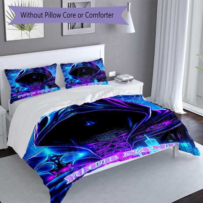 3pcs Custom Name "Neon Urban Figure" Bedding Set Printed Bedding Set Duvet Cover Closure Includes 1 Duvet Cover & 2 Pillowcases Bedroom Decor