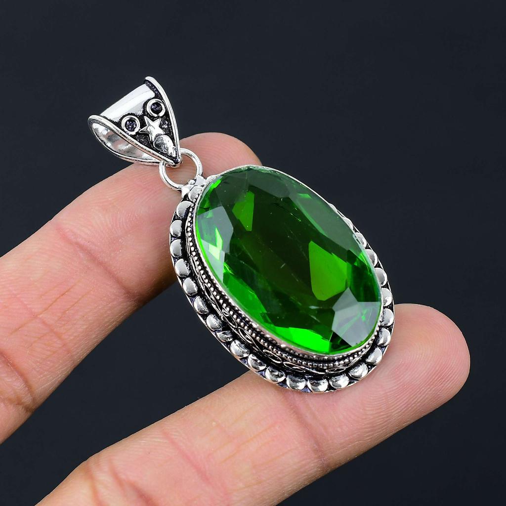 Peridot Gemstone Pendant Solid 925 Sterling Silver Pendant Jewelry Gift For Unisex LG-017