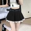 Classic High Waist Pleated Skirt With Lace Patchwork For Summer Fashion