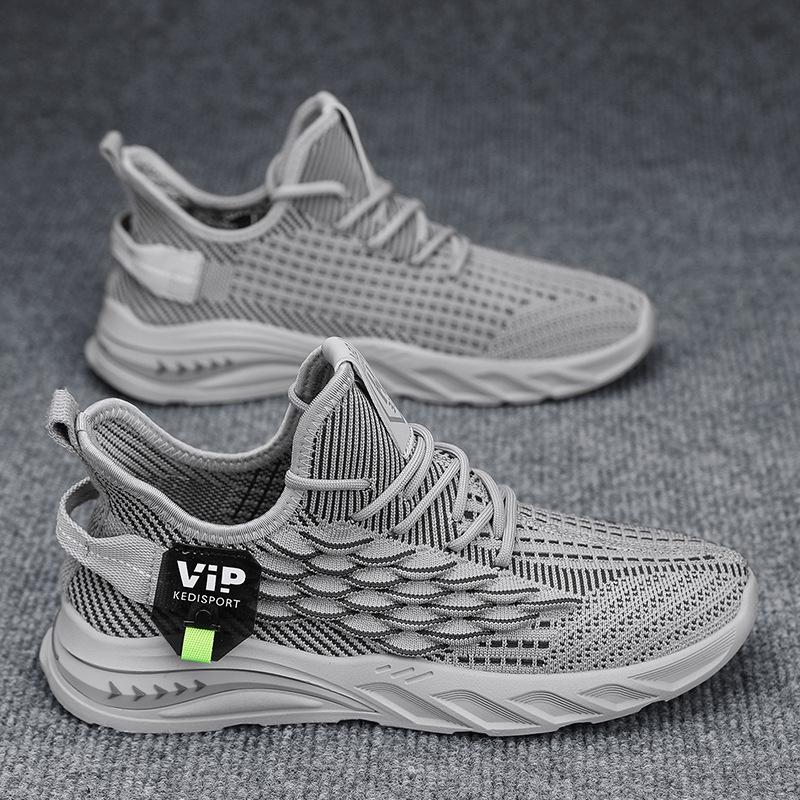 Shoes, sneakers, running shoes, breathable fly-woven mesh sneakers, soft-soled black running shoes
