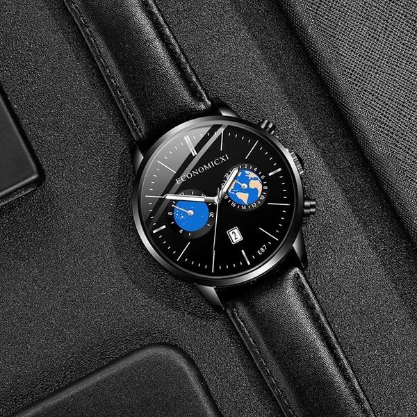 Reloj de pulsera de cuarzo para hombre, informal, de negocios, con correa de cuero