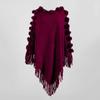307 Fall Winter Tassel Pom Shawl Cape Womens Crew Neck Pullover Knit Sweater