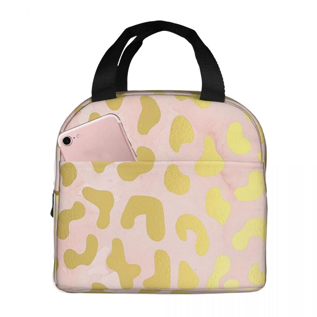 Rose Gold Leopard Print Insulated Lunch Bag for Women Office Cooler Thermal Food Box Tote Portable Lunch Boxes Container