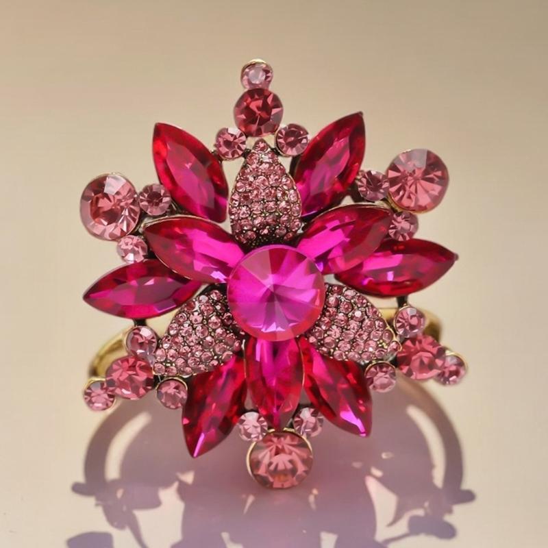 Crystals Flower Brooch For Women Elegant Party Wedding Accessories Portable Alloy Jewelry With Secure Clasp