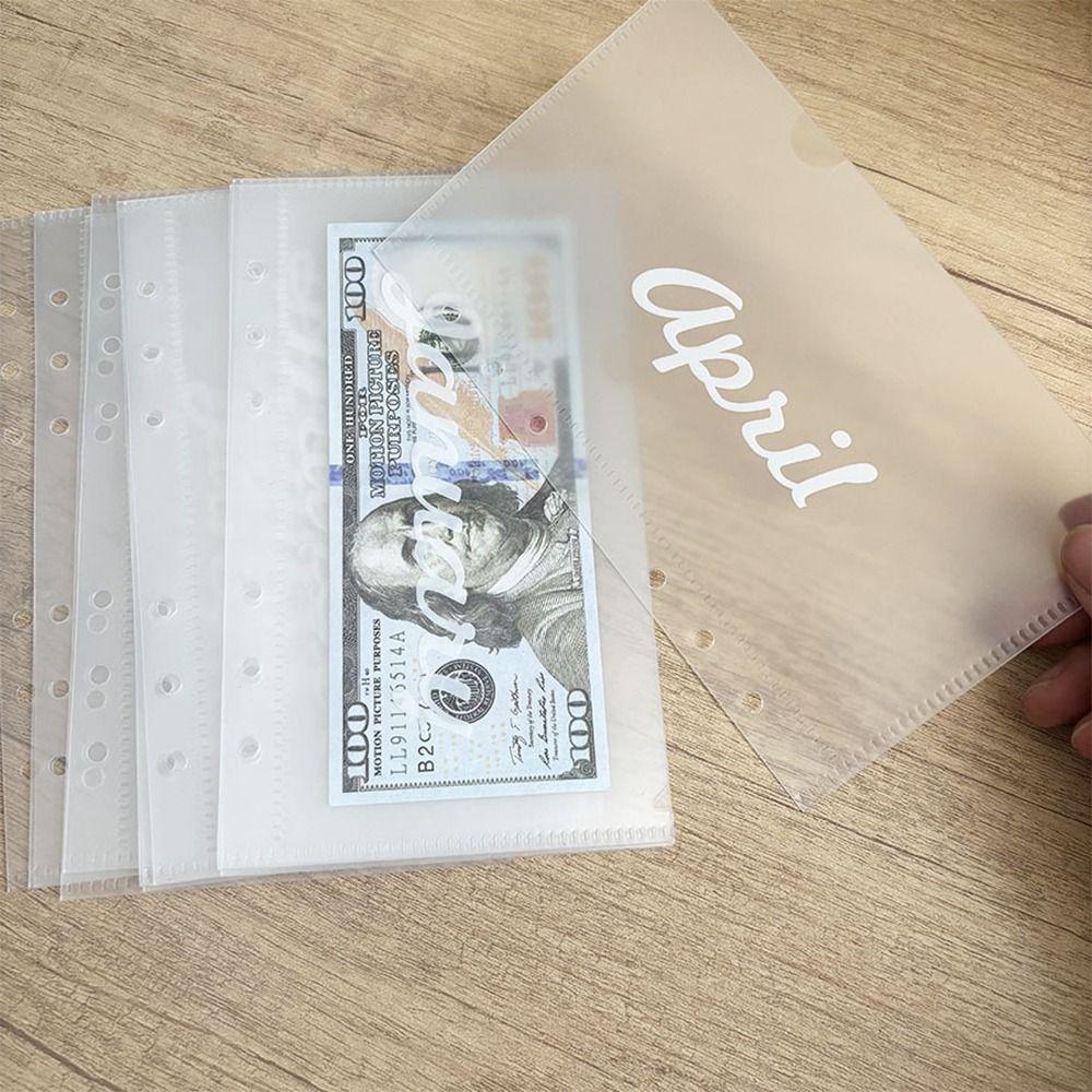 Creative 12 Monthly Cash Storage Bag A6 Transparent Cash Management Book 6 Holes PP Loose-leaf Album Gift