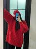 2024 Women's Red Loose Knit Sweater - Soft Cable Knit Pullover for Autumn/Winter