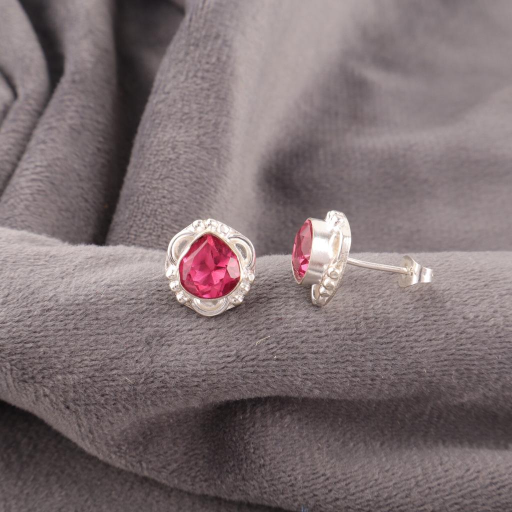 Pink Tourmaline Gemstone Studs 925 Solid Silver Handmade Jewelry Earrings1.7" EE-159-10
