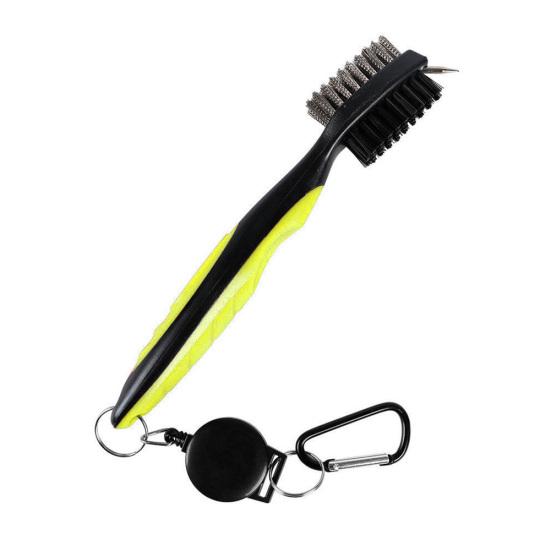 Portable Double Side Golf Club Cleaning Brush with Retractable Line Carabiner