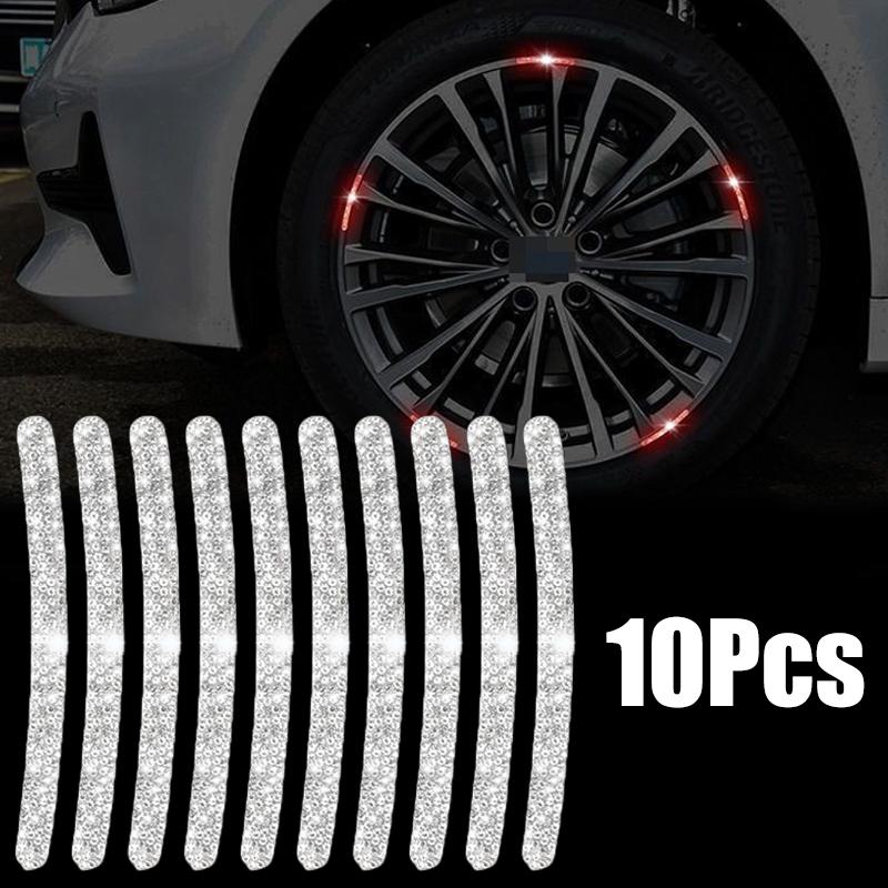 Rhinestone Car Wheel Reflective Stickers Car Styling tool Sticker Decals Motorcyle Stripe Tape Auto Exterior Accessories 5/10Pcs