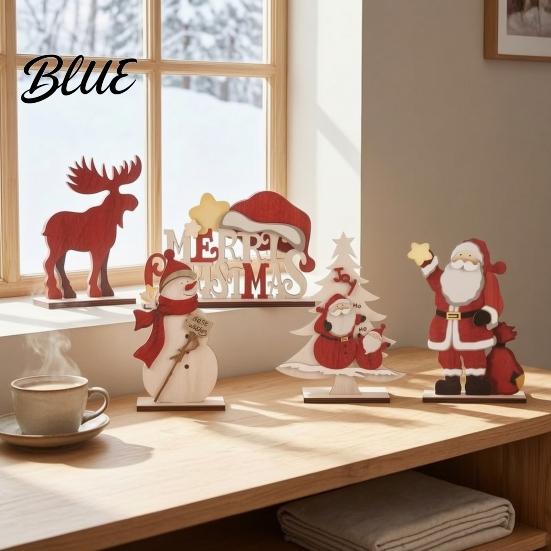 Christmas Desktop Centerpieces Nordic Ornaments Wood Reindeer Santa Claus Snowman Figurine Ornament Gifts for Kids Rustic Decoration Holiday