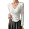 Spring V-neck Waist Cinching Sexy Long Sleeved T-shirt Top For Women