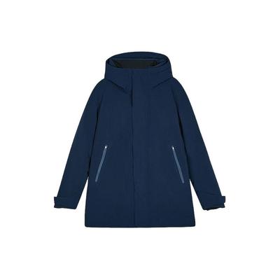 Solid Color Hooded Woven Mid-Length Down Jacket Men Outerwear Dark-Blue Black L423M167-0029