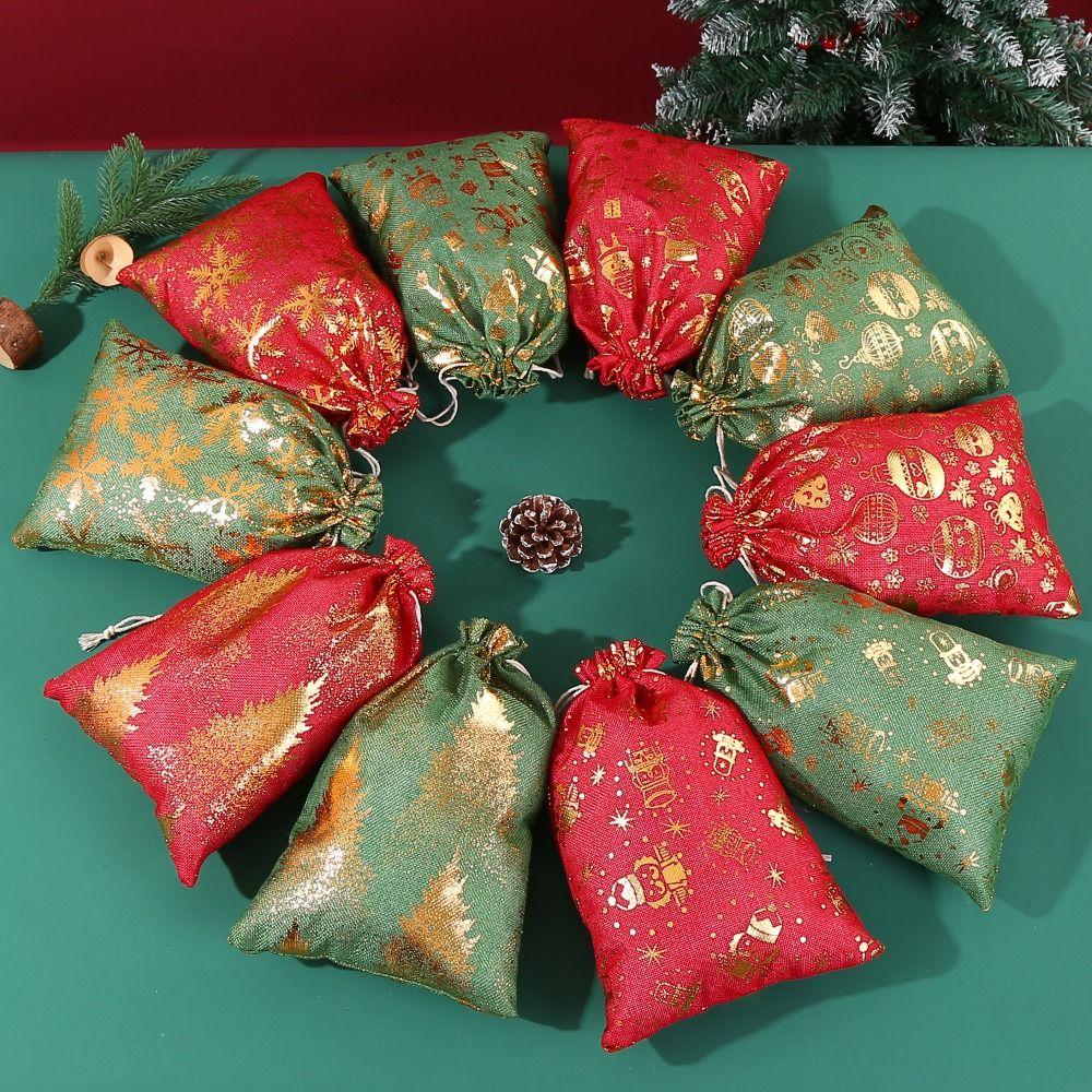5pcs/lot Cloth Christmas Drawstring Storage Bag Christmas Packaging Bags Candy Jewelry Toy Presents