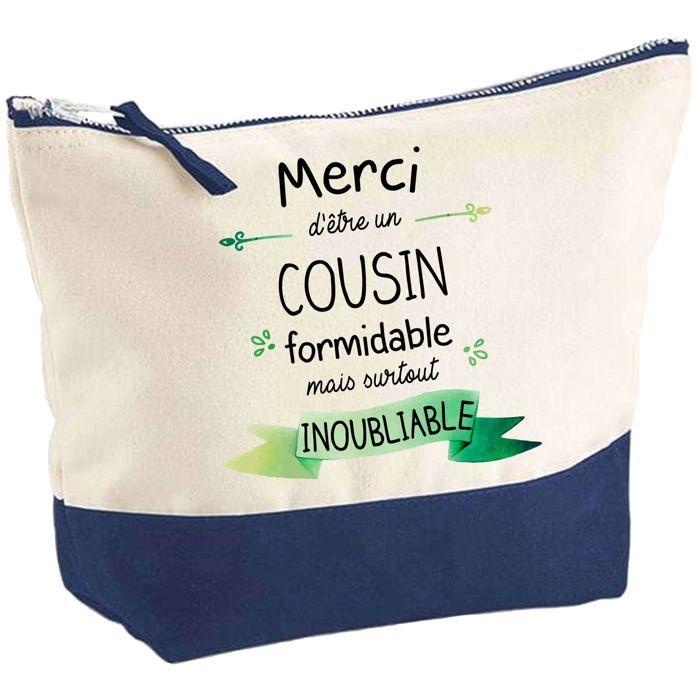 Trousse de maquillage - PLANETEE - Pochette fond bleu Merci d'être un Copain Inoubliable - Grand format - Coton - Impression HD