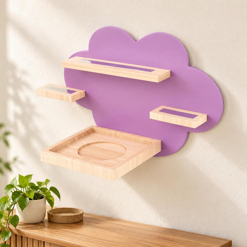 Fluffy-Shaped Wooden Display Rack Wood Finish Wall with