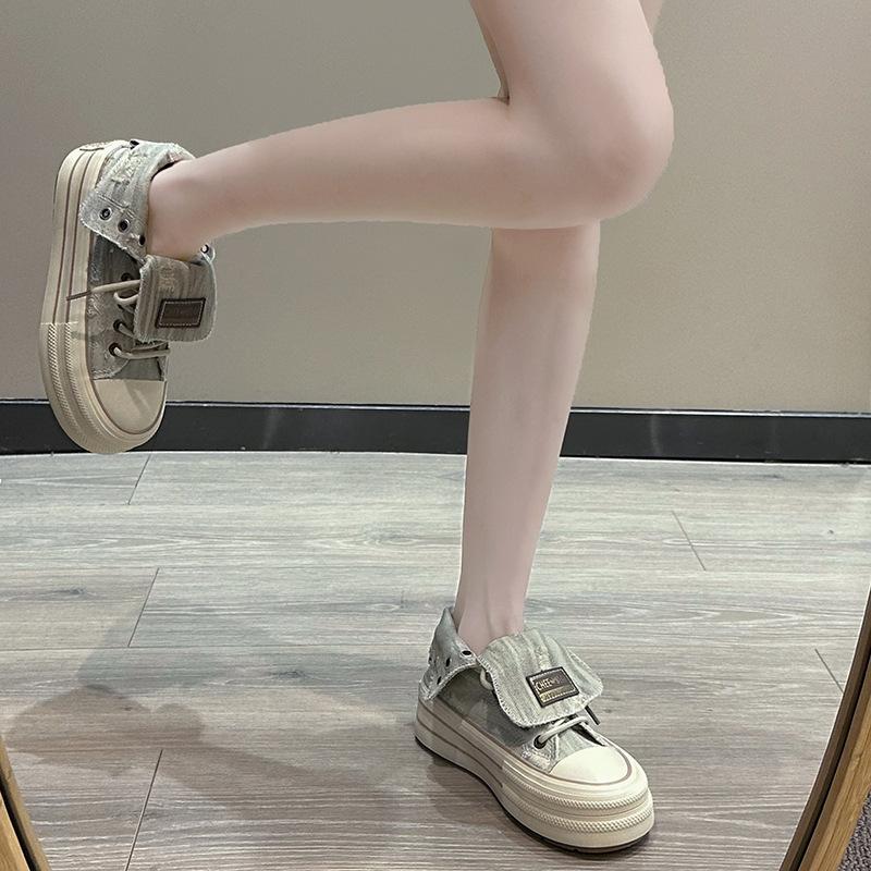 Yuanbo New Autumn Thick-soled Heightening Canvas Shoes Women's 2024 Korean Version Versatile High-top Board Shoes Street Women's Shoes