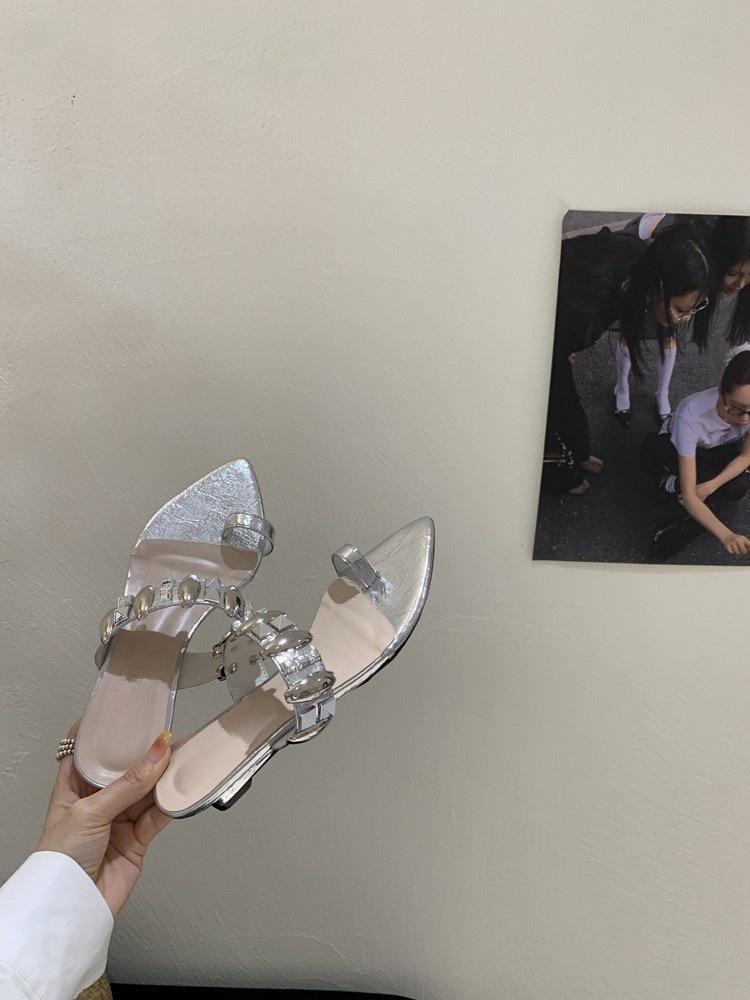 Sexy Slope Heel Metal Set Toe Slippers Women's Summer Wear High-end Leopard Print Cool Slippers Women