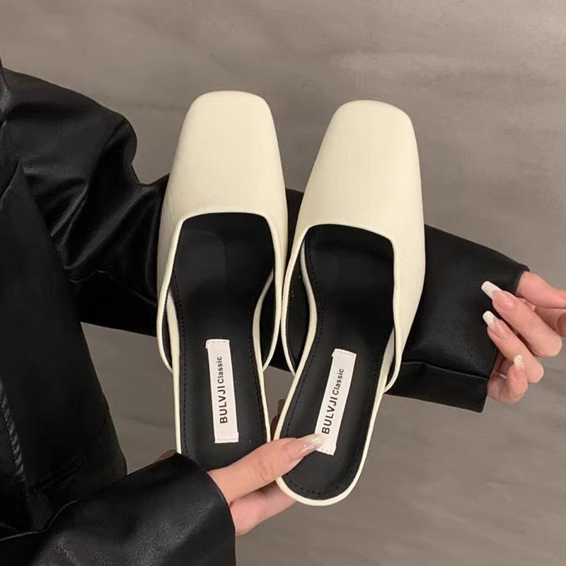 Slippers Wear Women's High-heeled Bag Head and Half Thick-heeled Temperament, Not Tired Feet, New Shoes In Spring and Summer 2025, Light-mouth Si