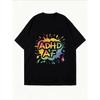 Vintage Oversized T-Shirt with Rainbow Splatter "ADHD AF" Graphic Print – Edgy Streetwear Style Top
