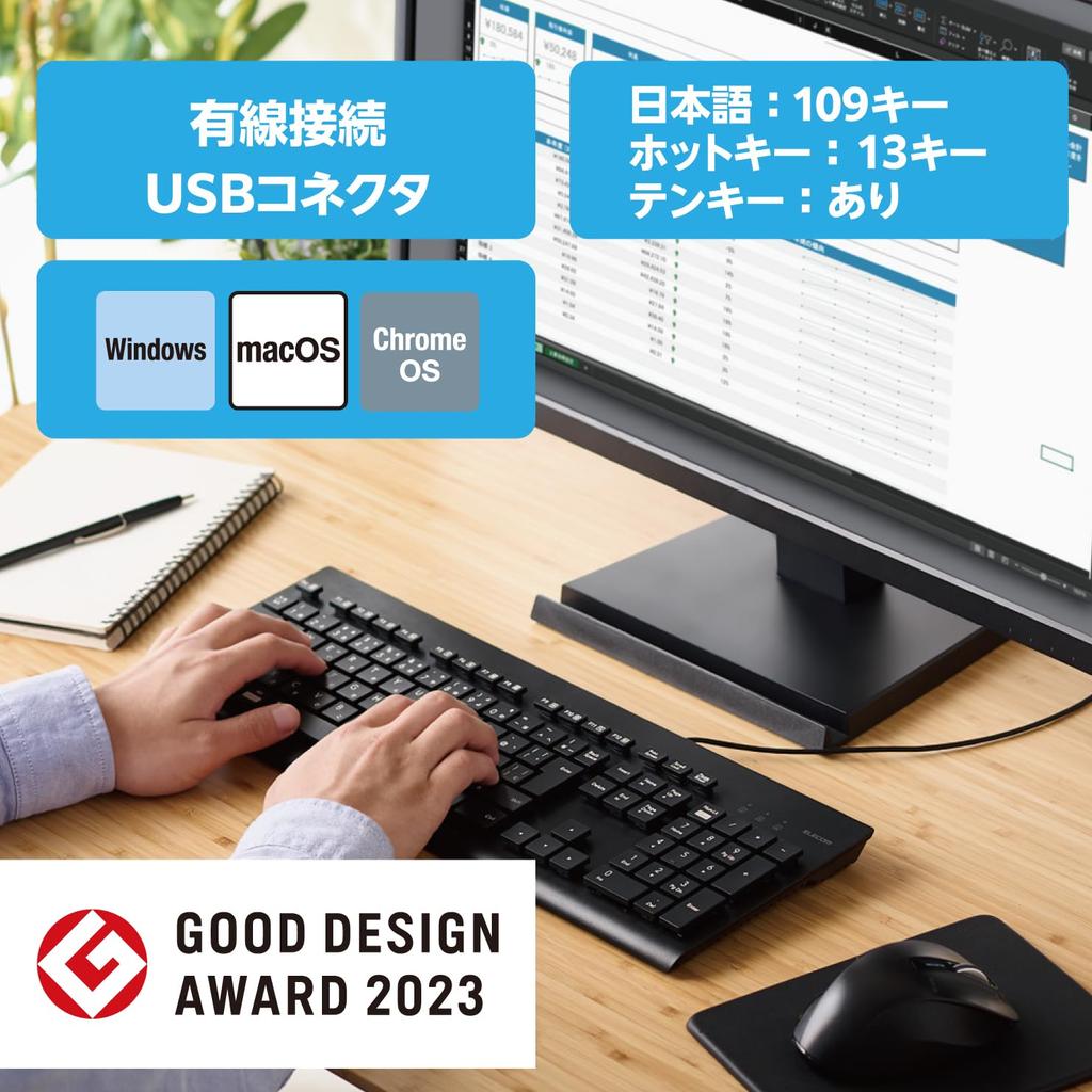 Elecom Washable Keyboard Wired Waterproof IPX5 Compatible Membrane Full Size with Numeric Keypad Antibacterial Black TK-WS01UMKBK