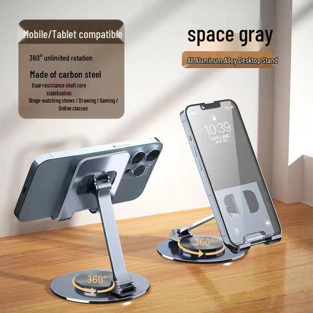360° Rotating Aluminum Alloy Phone & Tablet Holder: Durable, Foldable, Stable Desktop Stand